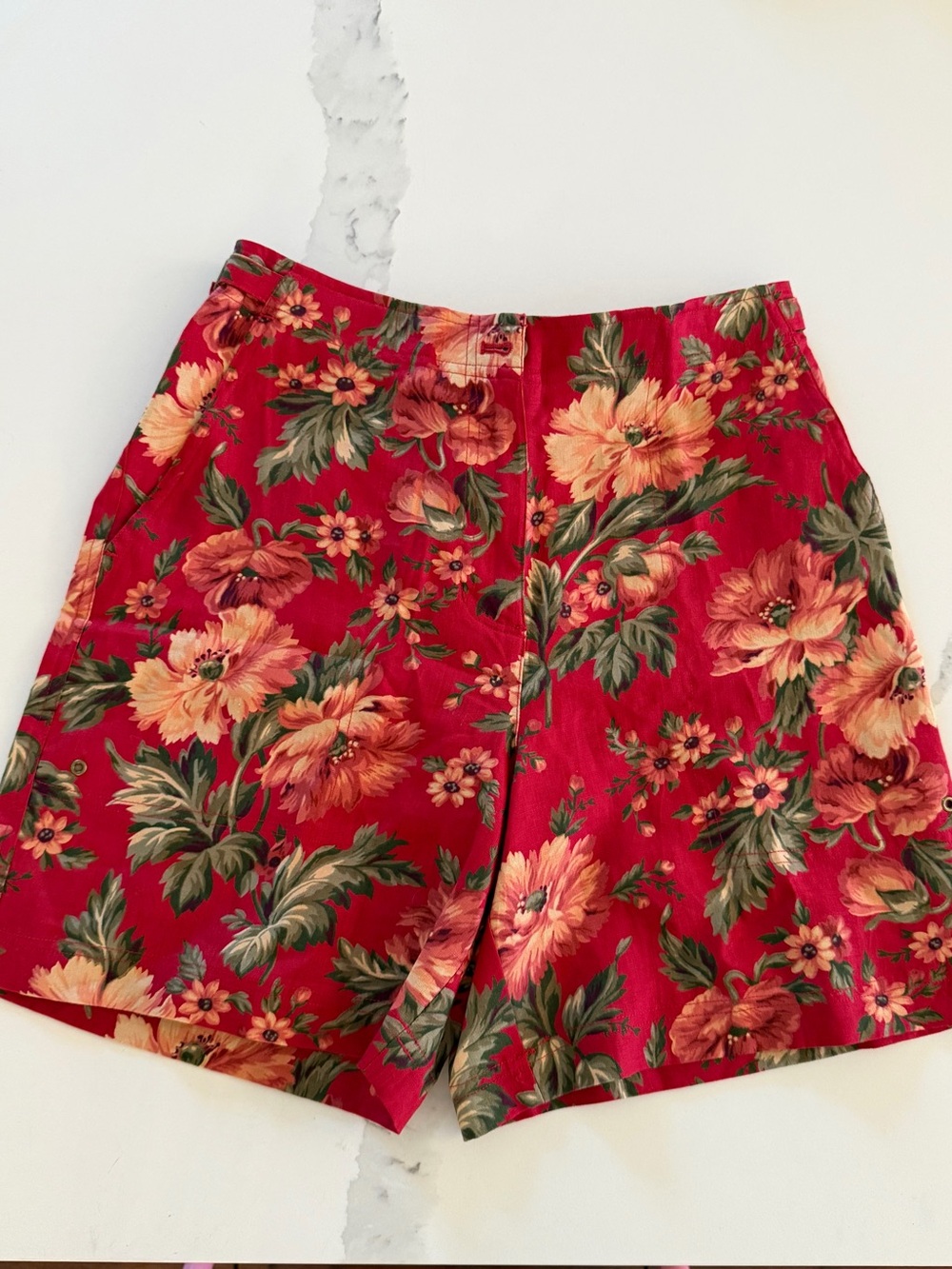 Ralph Lauren Red Floral High-Waist Women’s Shorts 100% Linen NWOT